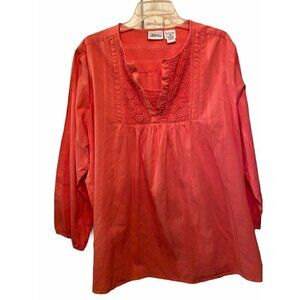2XL Vermont Country Store Plus Sz Peach Boho‎ Top